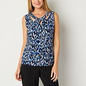Kasper Women's Blue‎ and White Patterned Top